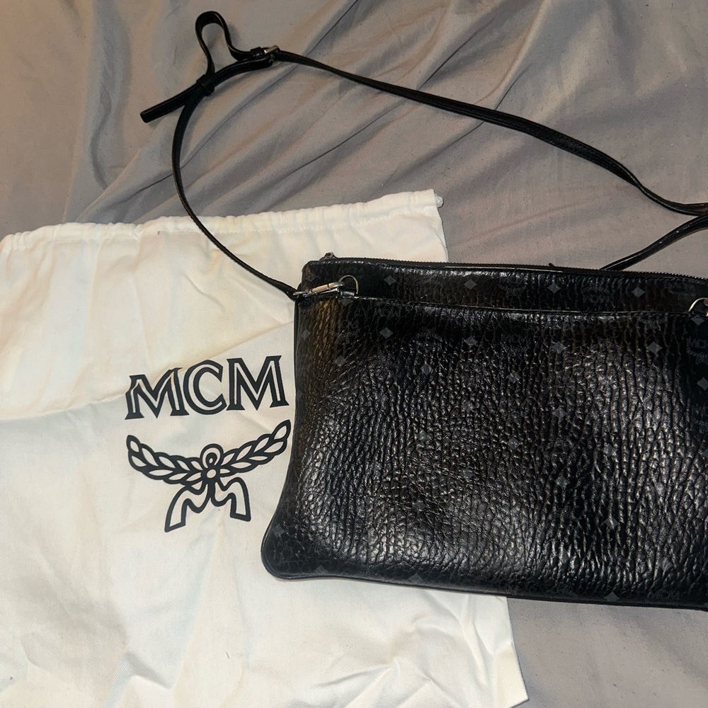 MCM Textured Black Leather Shoulder Bag